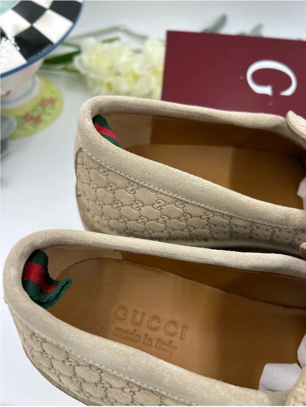 Men’s Gucci suede GG monogram web loafer size 9, fit 9.5 US made in Italy